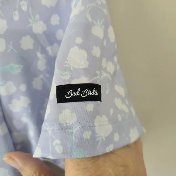 Bad Birdie Mens Golf Polo Shirt Blue Floral Print Short Sleeve Size L Athleisure